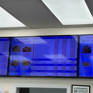 a menu on the wall