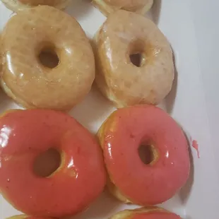 Strawberry glazed and glazed doughnut
