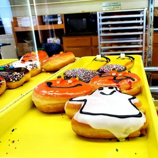 a variety of doughnuts on display