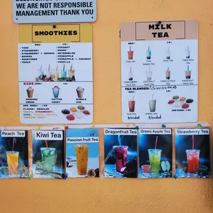 a menu of drinks on a wall