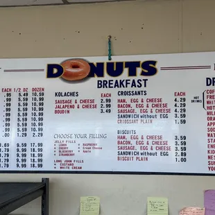 a menu for breakfast and drinks