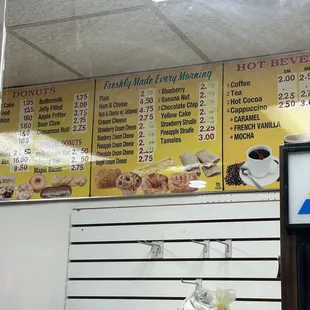 a menu for a donut shop