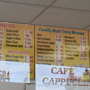 a menu for a coffee shop