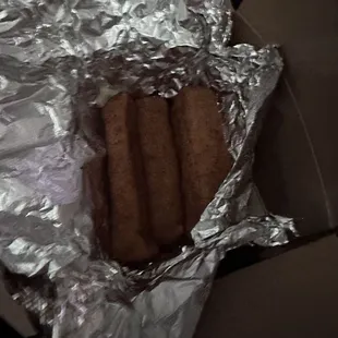 Mozzarella sticks Don't even bother buying them they taste just like or even worse than the frozen ones they have in stores.