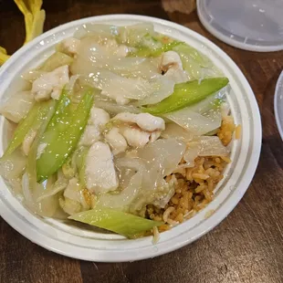 a bowl of chicken and rice