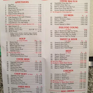 a menu for the best food in town