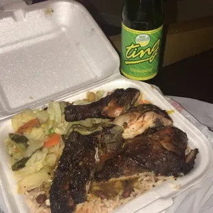 a meal in a styrofoam container