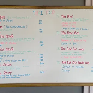 Thai menu