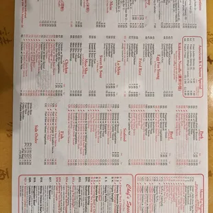 The menu back