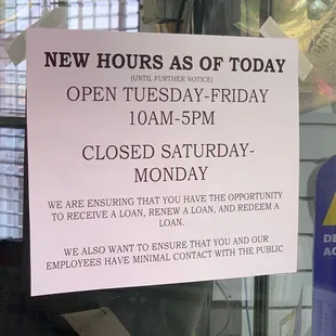 Updated hours during the covid