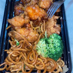 Orange chicken and lo mein.