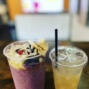 Açaí Bowl - Peanut Butter Goddess; Limeade Energy Tea