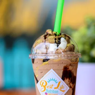 a chocolate milkshake with marshmallows