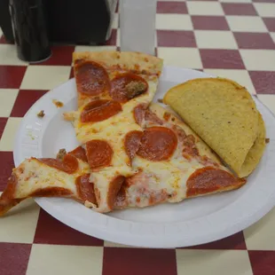 Pepperoni Pizza and one Taco
