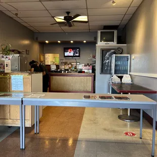 a long table in a restaurant