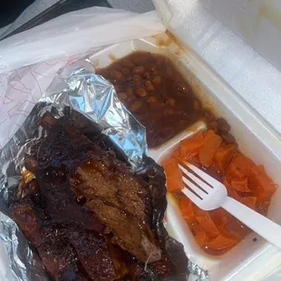 Tri tip ribs beans &amp; yams