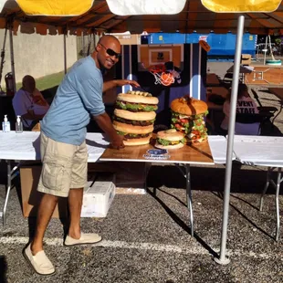 2013-09-22; Trying to figure out how I can handle this huge mother burger! -Memphis Best Burger Fest @ Minglewood Hall, Memphis