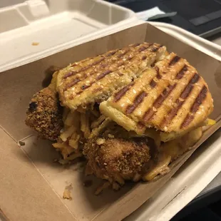 BBQ Chicken Burger with Cowboy Grilled Cheese toppings.