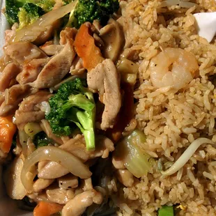 Chicken and broccoli, subbed the white rice with shrimp fried rice