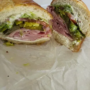 Roast beef on day old roll the works!