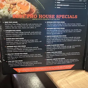 a menu for the best pho house specials
