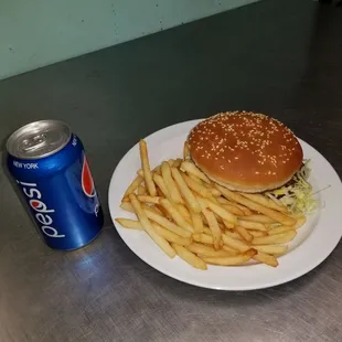 a hamburger and fries