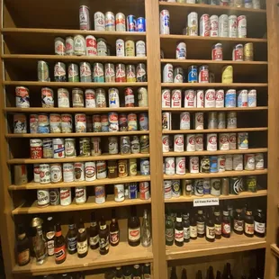 Old beer cans for sale in the gift shop