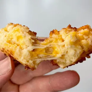 Inside look at a mochi cheddar hush puppy