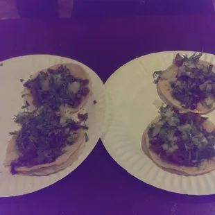 Two Al Pastor and Two Carne Asada Tacos.