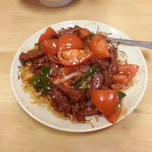 Tomato Beef Pan Fried Noodles