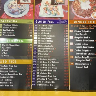 Gluten free menu