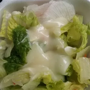 Toss greens with house dressing. Comes with certain plate lunch.