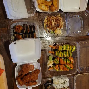 a variety of food in plastic containers