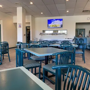 tables and chairs in a restaurant