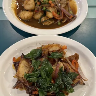 SP8. Crispy Tilapia Eggplant SP7. Garlic and Basil Scallops