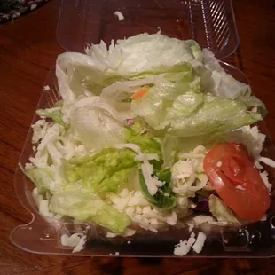 This side salad is a poor quality made meal with mostly lettuce, 2 soggy tomato slices, and a lot of cheese if your into that!