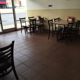tables and chairs in a restaurant