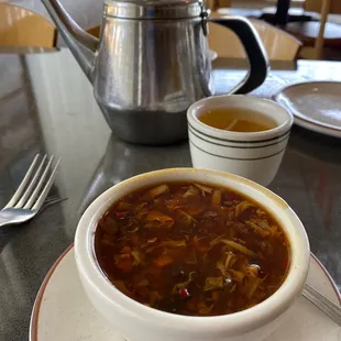 Lunch! Complimentary tea, and lunches include soup, appetizer and your choice of rice!