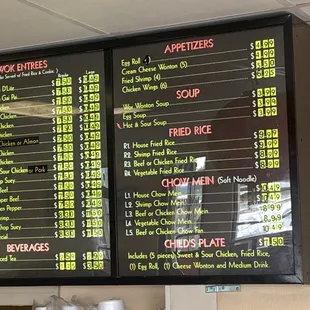 Menu inside restaurant 2