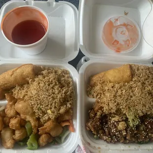 Sweet and Sour chicken. Sesame chicken. Egg rolls.
