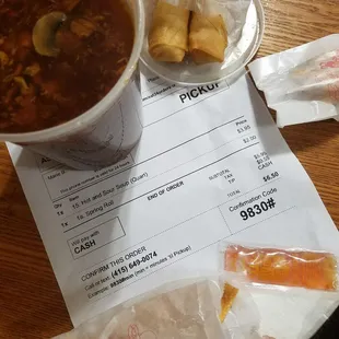 Large Hot and Sour Soup (Tofu) with Spring Rolls