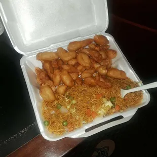Sweet and sour chicken with vegetable fried rice