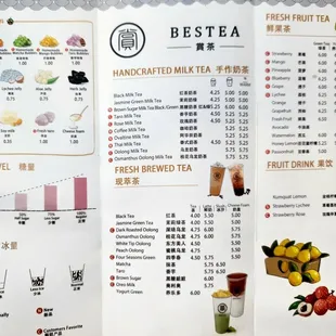 a menu for a variety of drinks