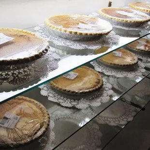 a variety of pies on display