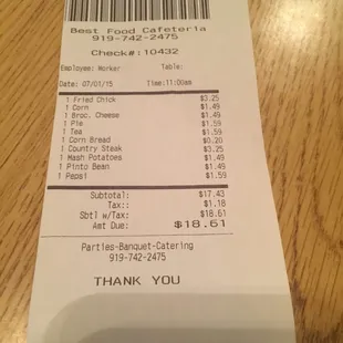 The cost of our meal - nice value