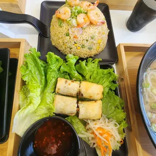 Shrimp fried rice &amp; egg rolls
