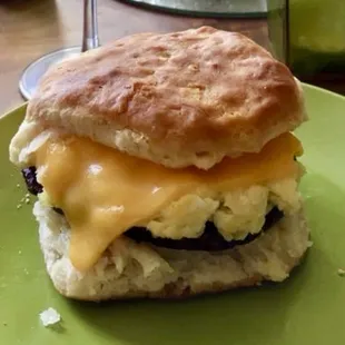 Sausage egg and cheese biscuit