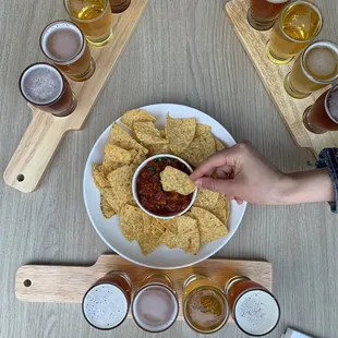 Tortilla chips, beer selection