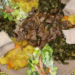 CUSTOMIZED veggie combo + ribeye tibs