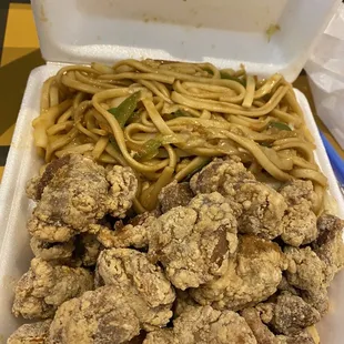 Popcorn Chicken Combo Platter with lo mein